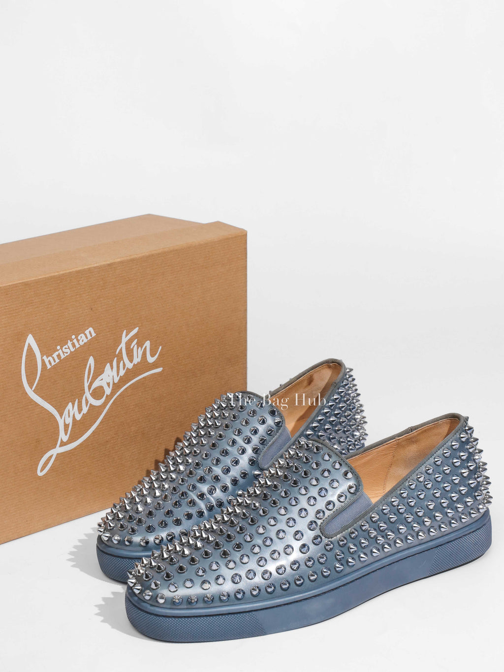 Christian Louboutin Bluish Silver Patent Roller Boat Spike Slip-On Sneakers Size 40-1