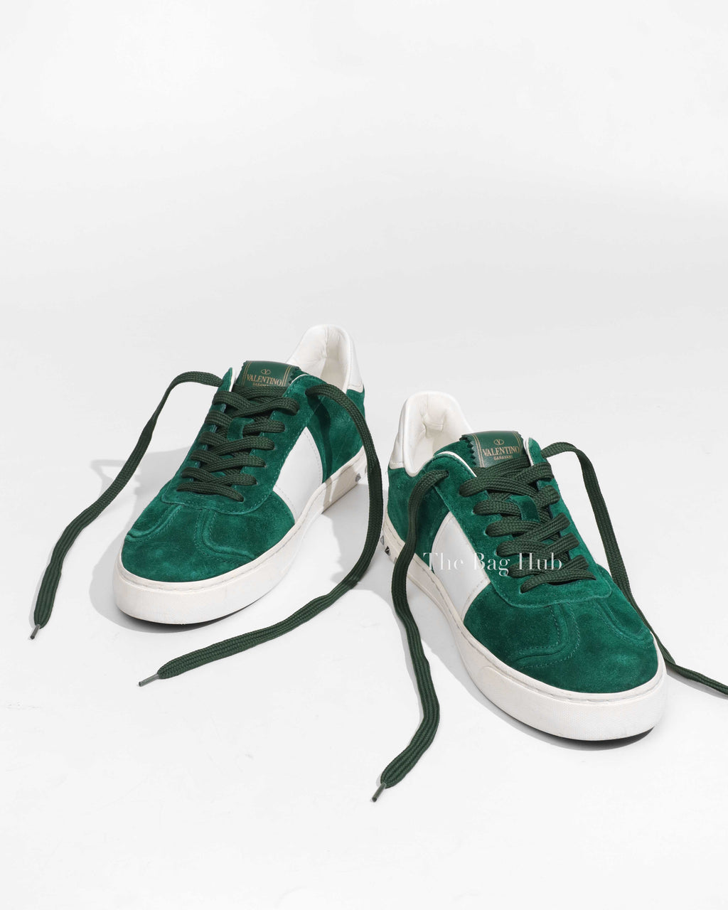 Valentino Garavani White/Green Suede and Leather Flycrew Sneakers Size 40-1