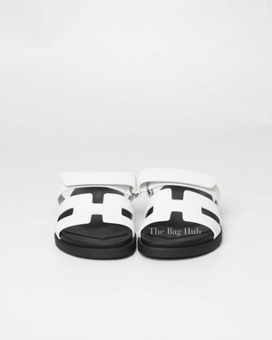 Hermes White/Black Chypre Sandals Size 37.5