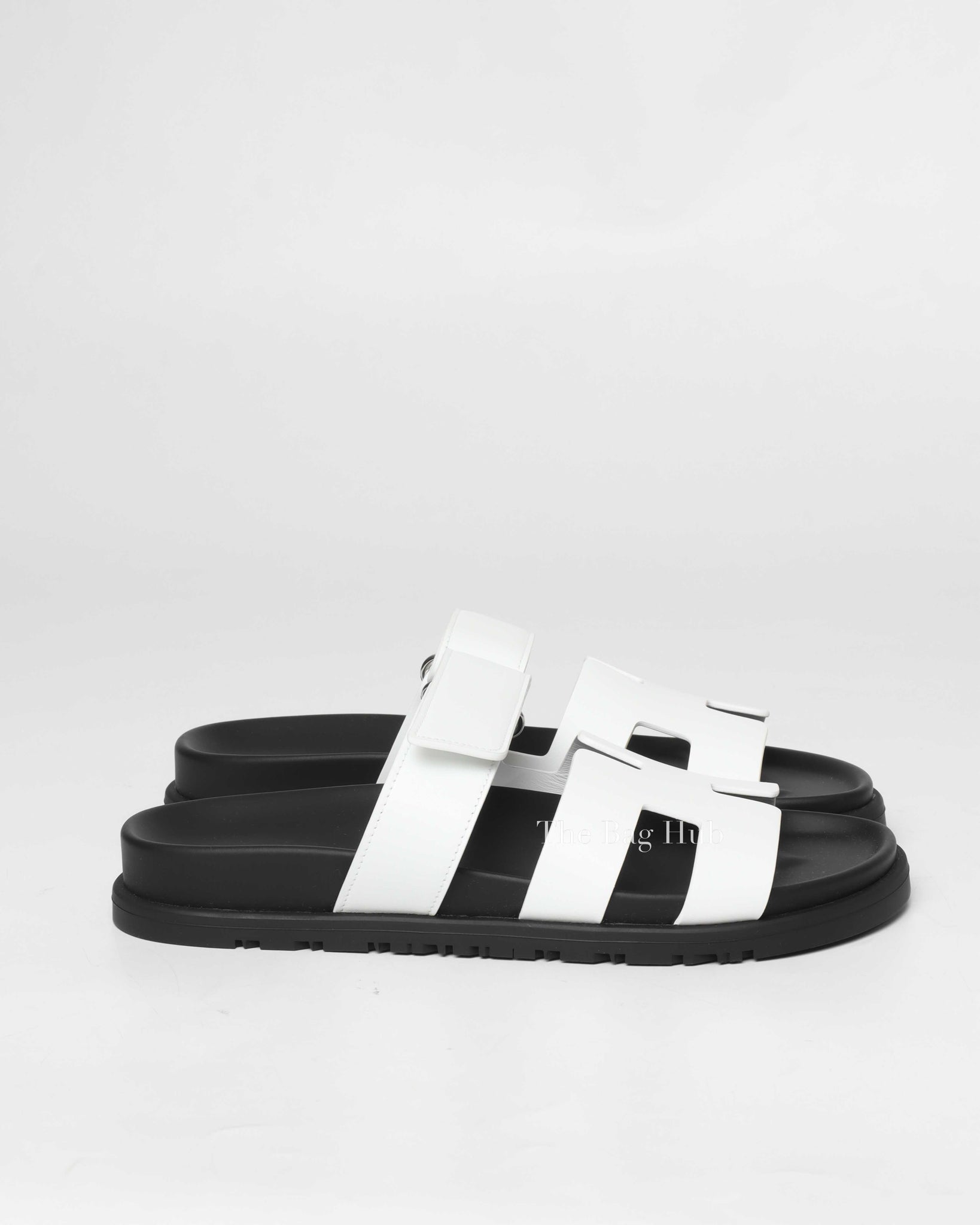 Hermes White/Black Chypre Sandals Size 37.5
