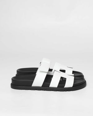 Hermes White/Black Chypre Sandals Size 36.5