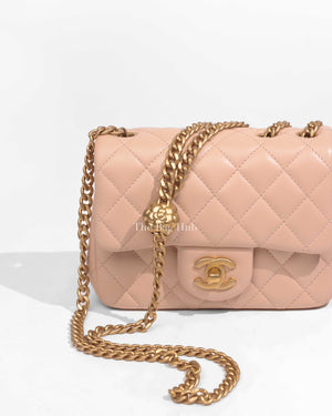 Chanel Nude Lambskin Sweet Camellia Adjustable Chain Square Flap Bag Aged Gold HW-1