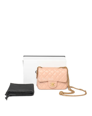 Chanel Nude Lambskin Sweet Camellia Adjustable Chain Square Flap Bag Aged Gold HW-13