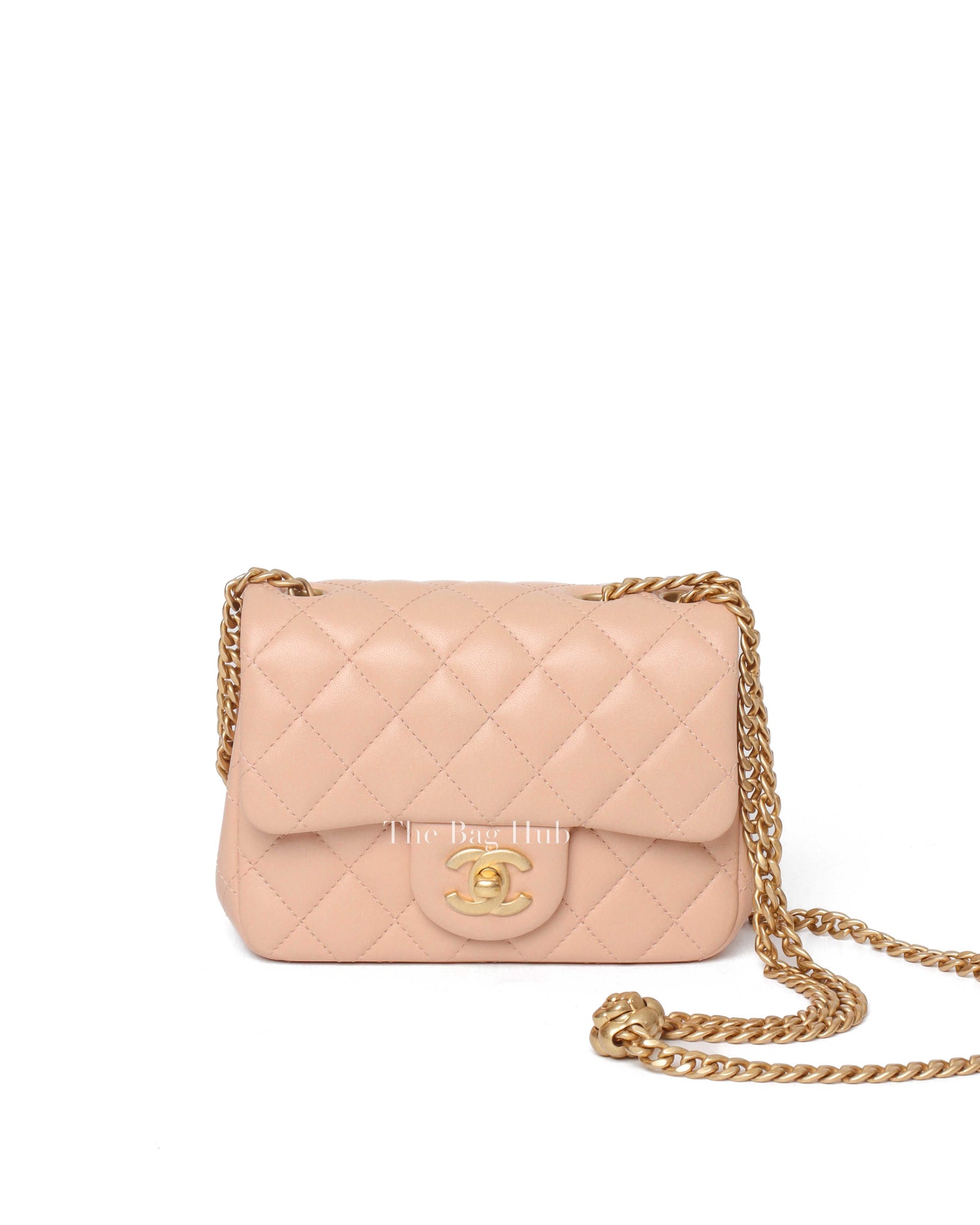 Chanel Nude Lambskin Sweet Camellia Adjustable Chain Square Flap Bag Aged Gold HW-2