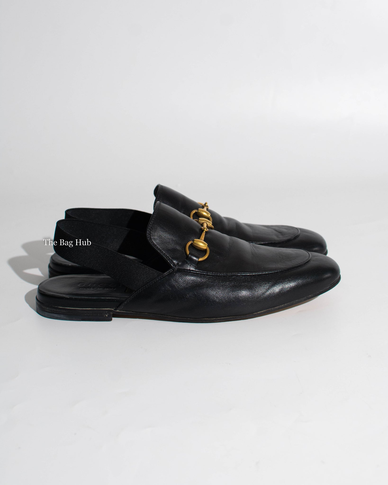 Gucci Black Leather Horsebit Men's Slingback Mules Size 6.5-3