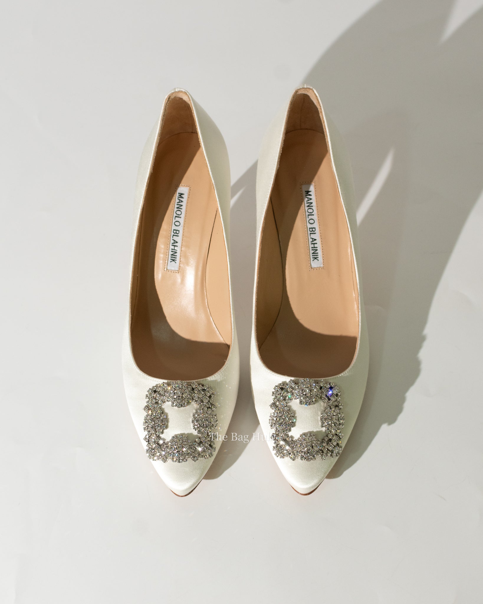 Manolo Blahnik Ivory Satin Hangisi Pumps 70mm Size 39-2