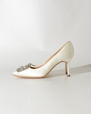 Manolo Blahnik Ivory Satin Hangisi Pumps 70mm Size 39-4