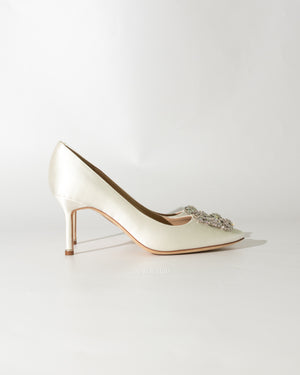 Manolo Blahnik Ivory Satin Hangisi Pumps 70mm Size 39-3