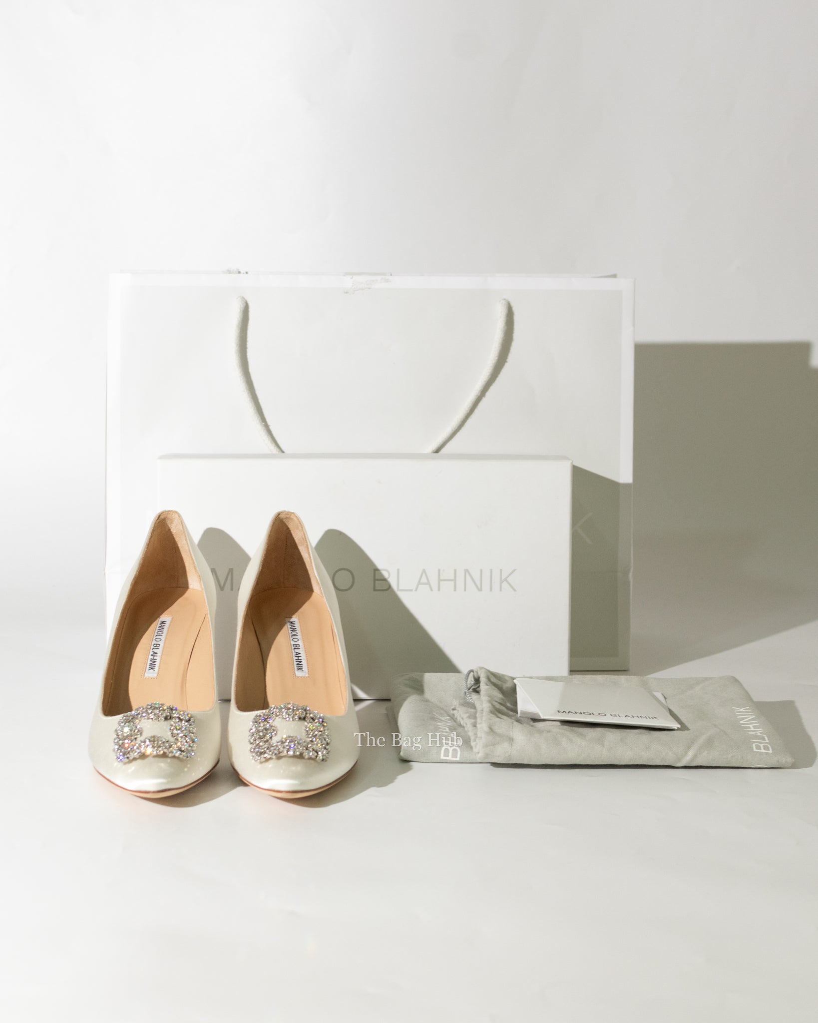 Manolo Blahnik Ivory Satin Hangisi Pumps 70mm Size 39-8