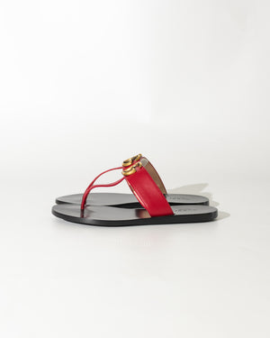 Gucci Red Marmont Leather Thong Sandals Size 35-4