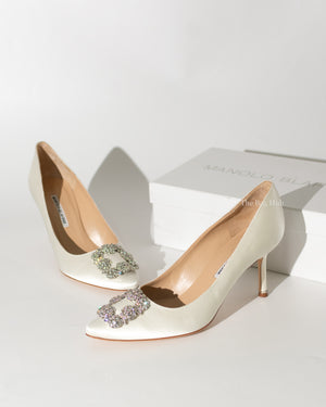 Manolo Blahnik Ivory Satin Hangisi Pumps 70mm Size 39-1