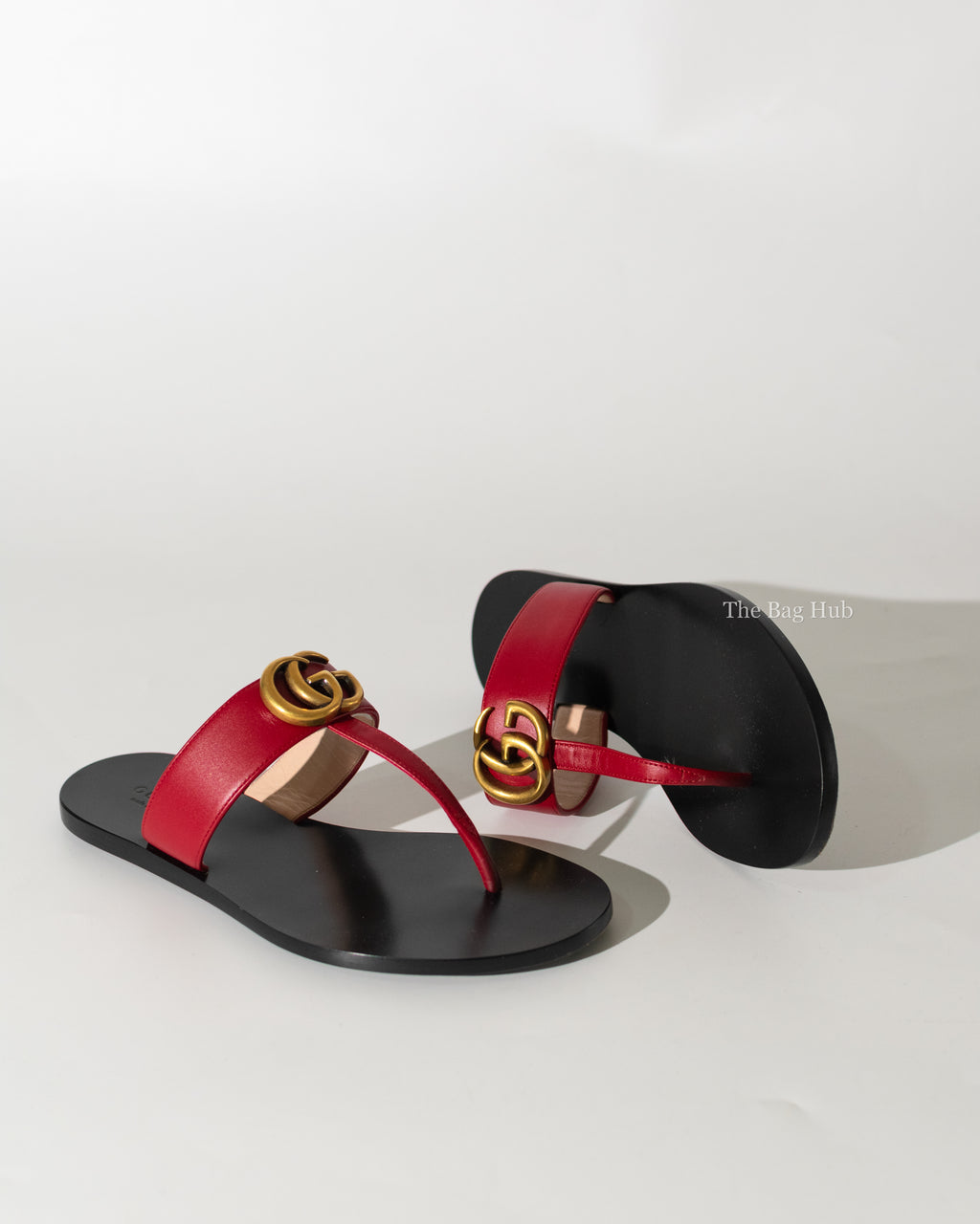 Gucci Red Marmont Leather Thong Sandals Size 35-1