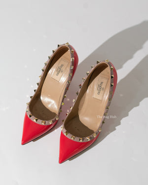 Valentino Garavani Red/Orange Patent Rockstud Heels Size 35.5-2