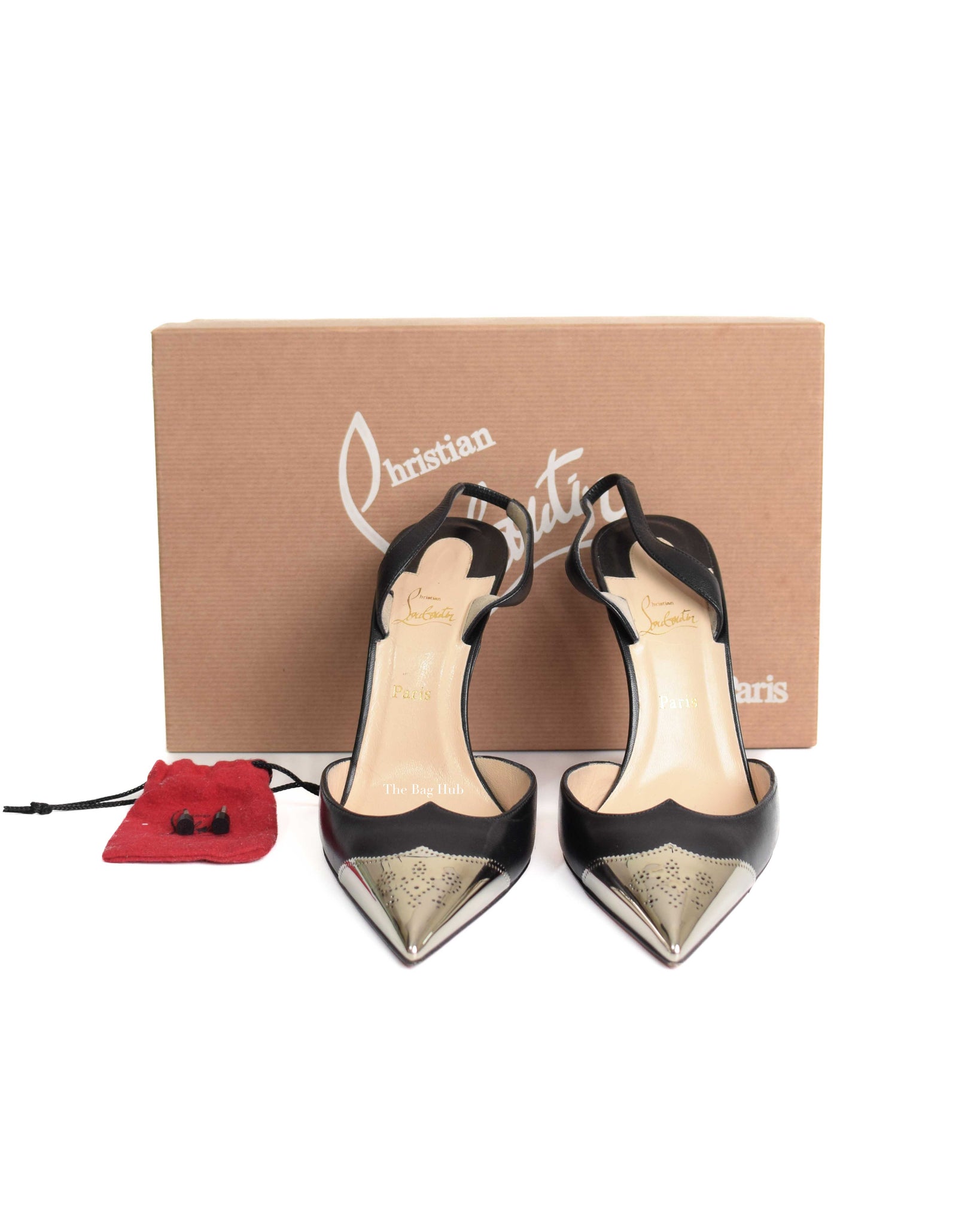 Christian Louboutin Black Calamijane Slingback Pumps size 36.5