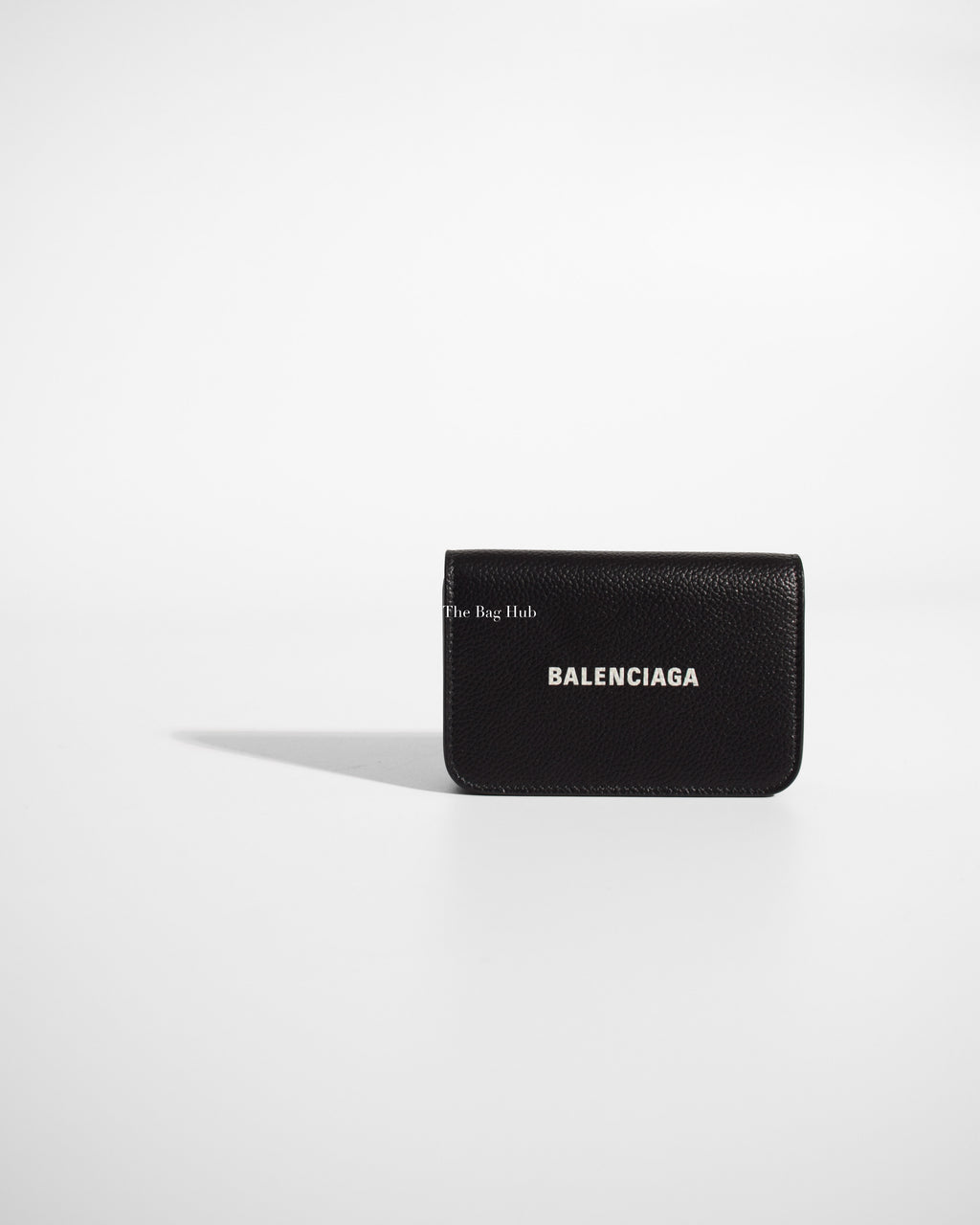 Balenciaga Black/White Logo Grained Calf Cash Flap Card Holder