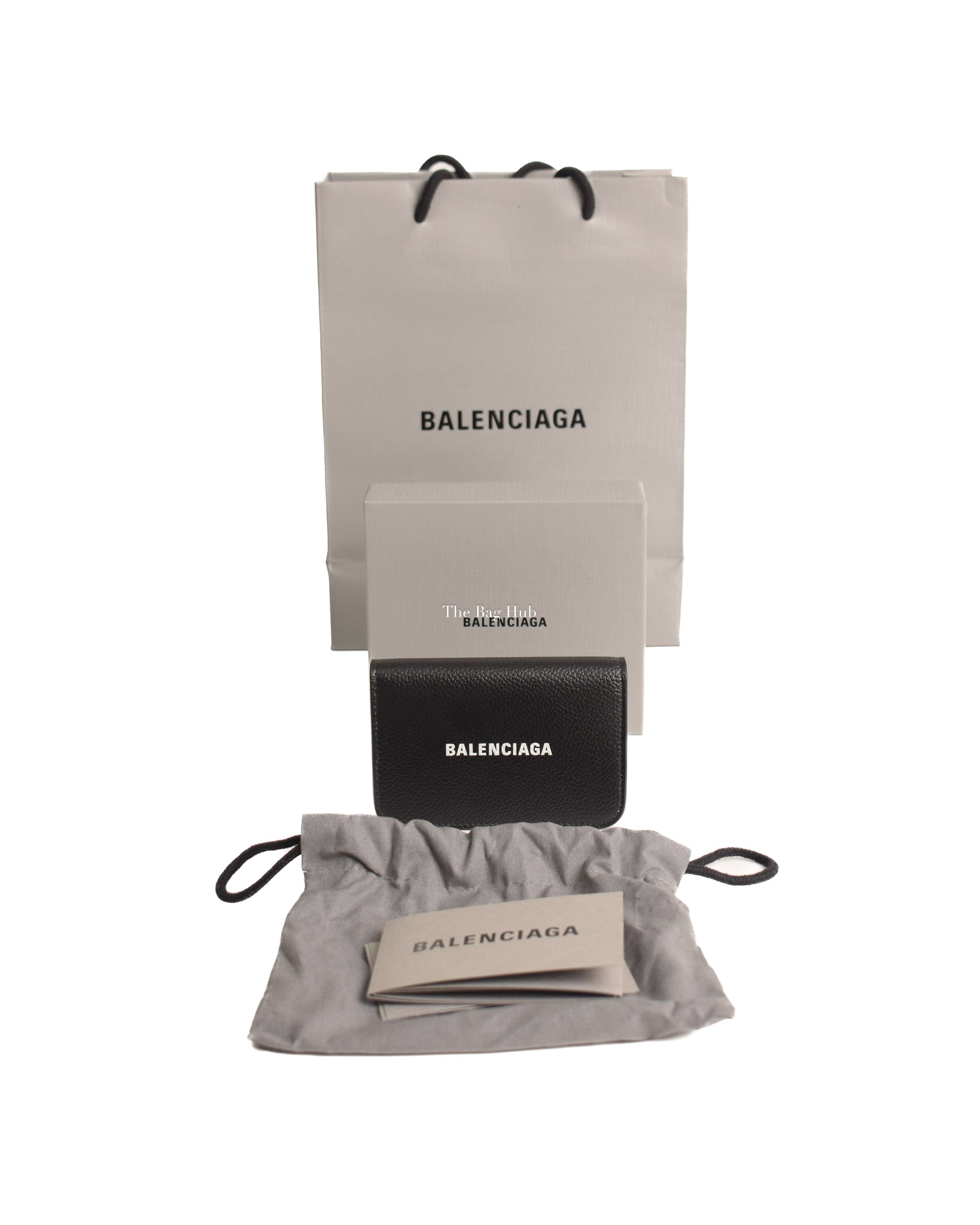 Balenciaga Black/White Logo Grained Calf Cash Flap Card Holder