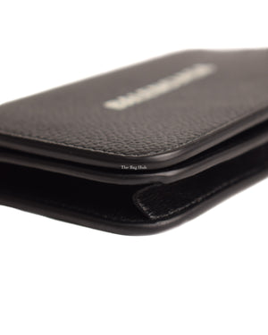 Balenciaga Black/White Logo Grained Calf Cash Flap Card Holder