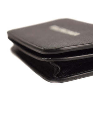 Balenciaga Black/White Logo Grained Calf Cash Flap Card Holder