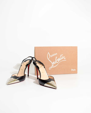 Christian Louboutin Black Calamijane Slingback Pumps size 36.5