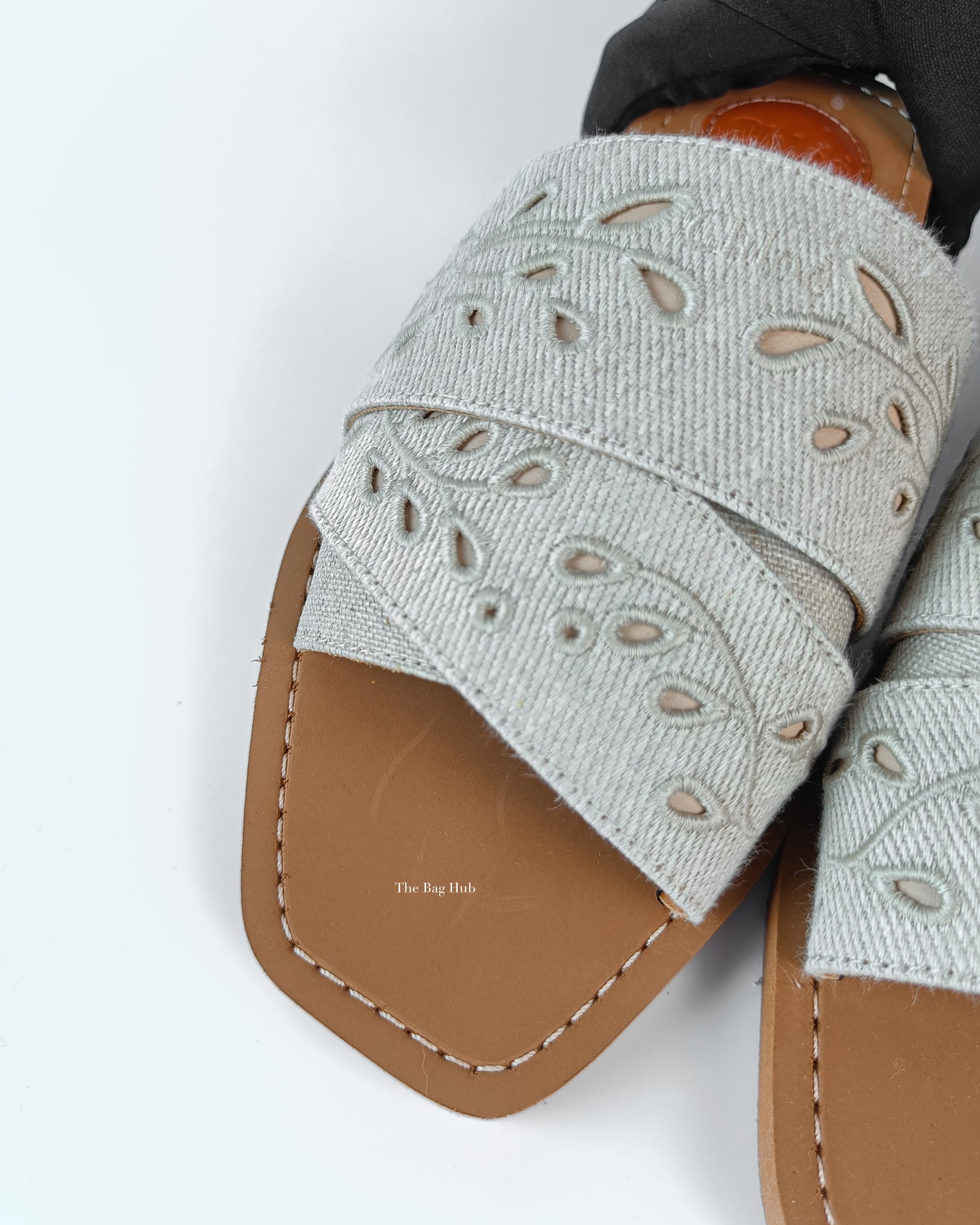 Chloe Deep Ivory Woody Linen Slides 38-9