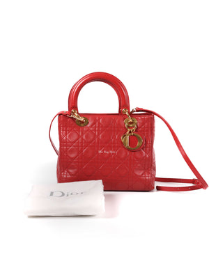 Christian Dior Red Lambskin Lady Dior Medium Bag-14