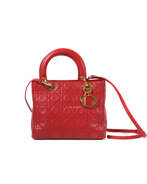 Christian Dior Red Lambskin Lady Dior Medium Bag-2