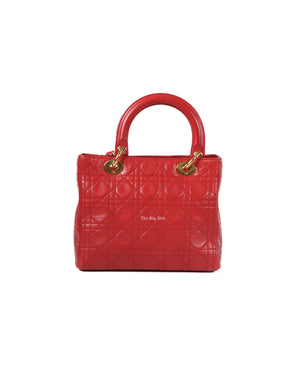 Christian Dior Red Lambskin Lady Dior Medium Bag-3