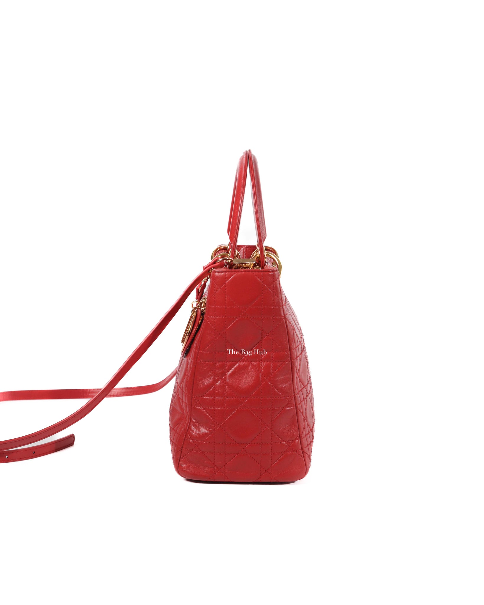 Christian Dior Red Lambskin Lady Dior Medium Bag-4