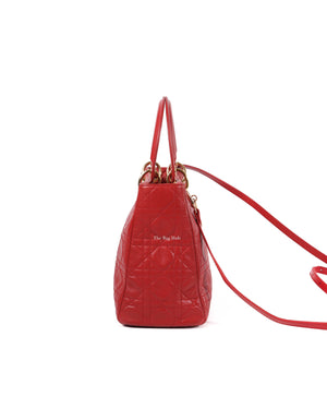 Christian Dior Red Lambskin Lady Dior Medium Bag-5