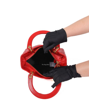 Christian Dior Red Lambskin Lady Dior Medium Bag-11