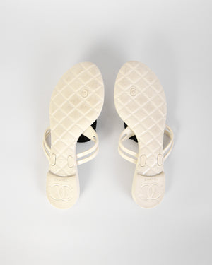 Chanel Cream/Black Jelly CC Camellia Thongs  Sandals Size 37 - 7