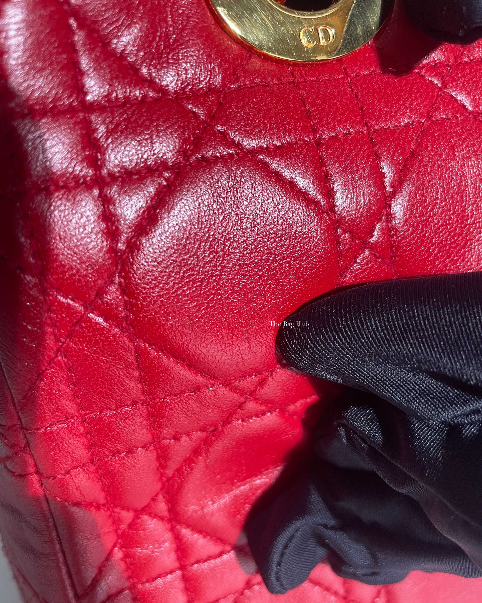 Christian Dior Red Lambskin Lady Dior Medium Bag-17