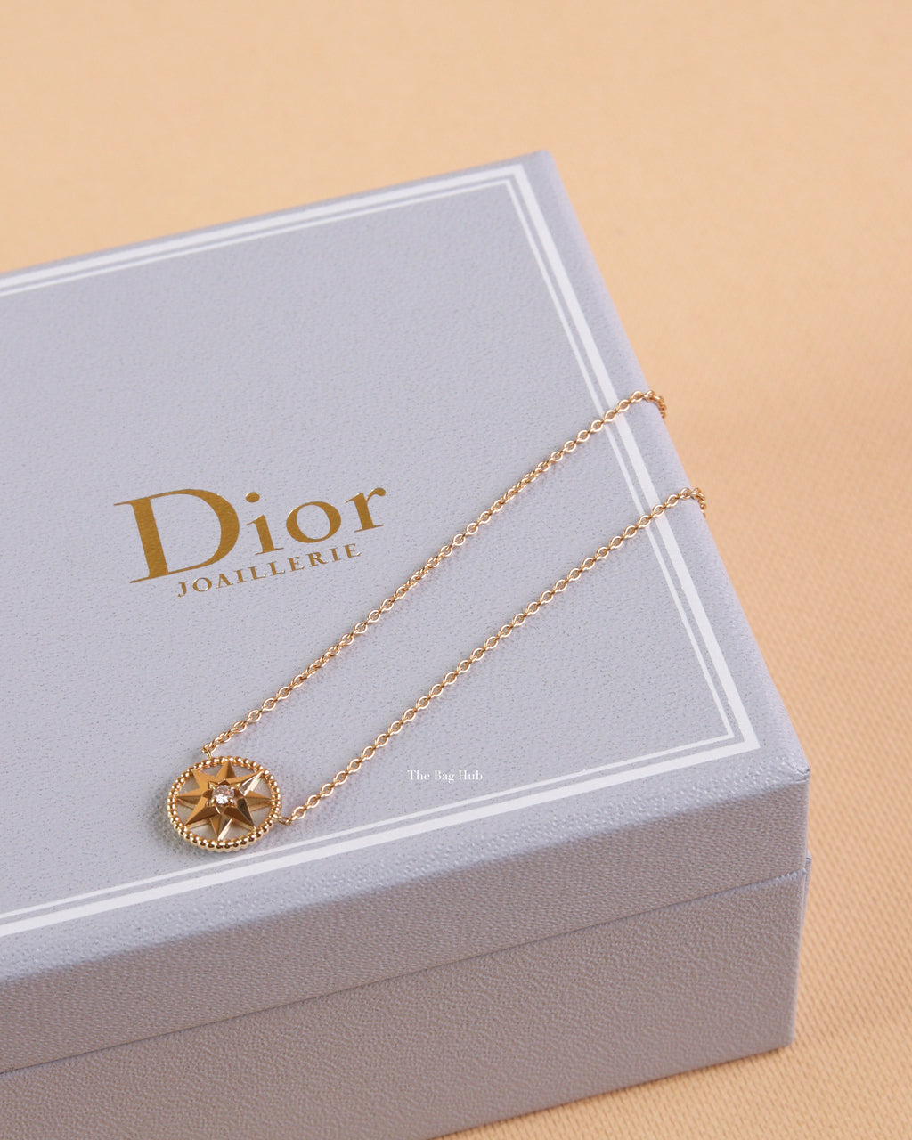 Dior 18K Yellow Gold Rose Des Vents Medallion W/ Mother Pearl Stone and Diamond Necklace-Image-1