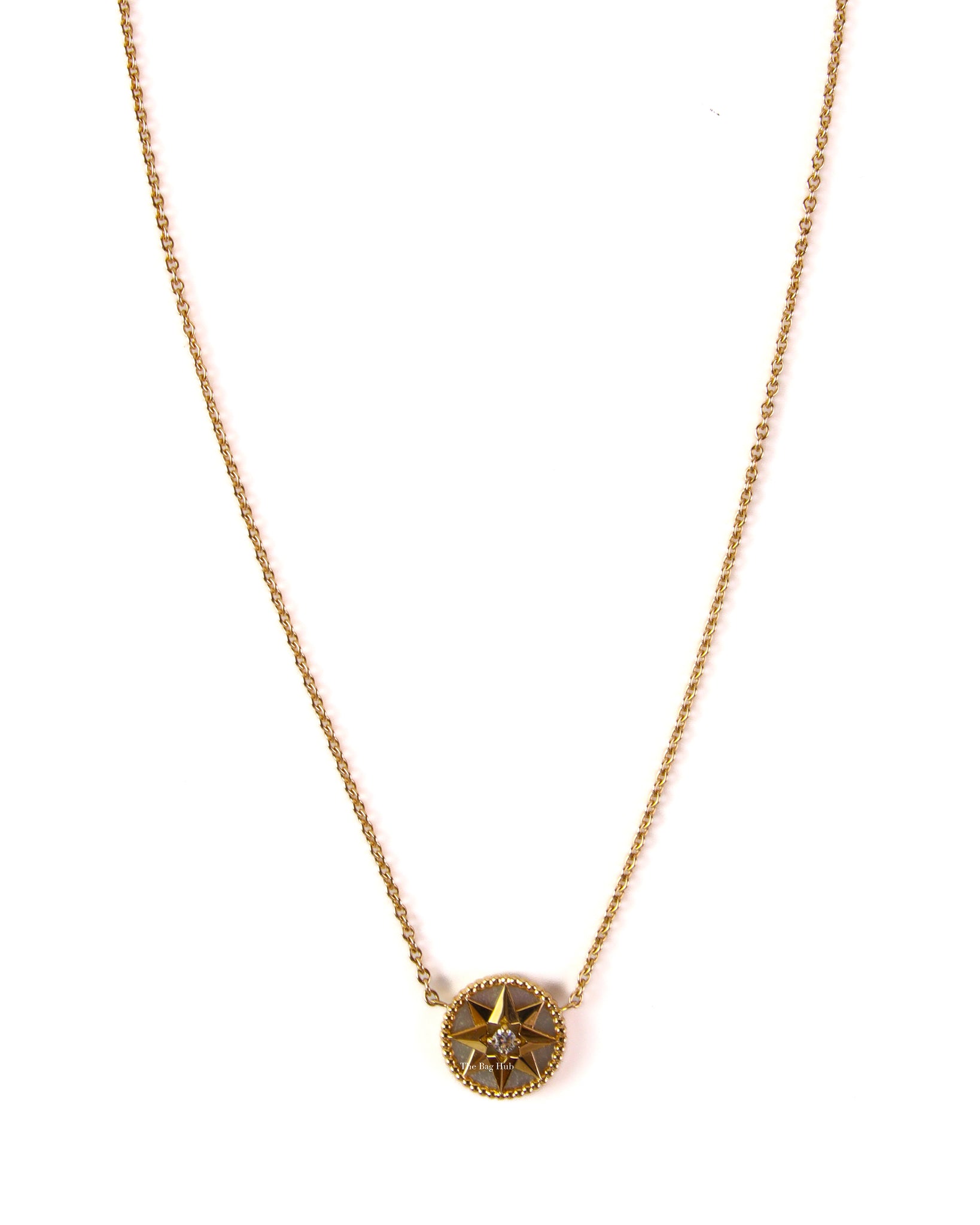 Dior 18K Yellow Gold Rose Des Vents Medallion W/ Mother Pearl Stone and Diamond Necklace-Image-3