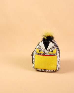 Fendi Multicolored Python and Fur Mini Monster Backpack Charm-1