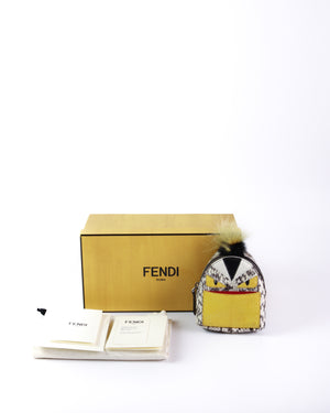 Fendi Multicolored Python and Fur Mini Monster Backpack Charm-12