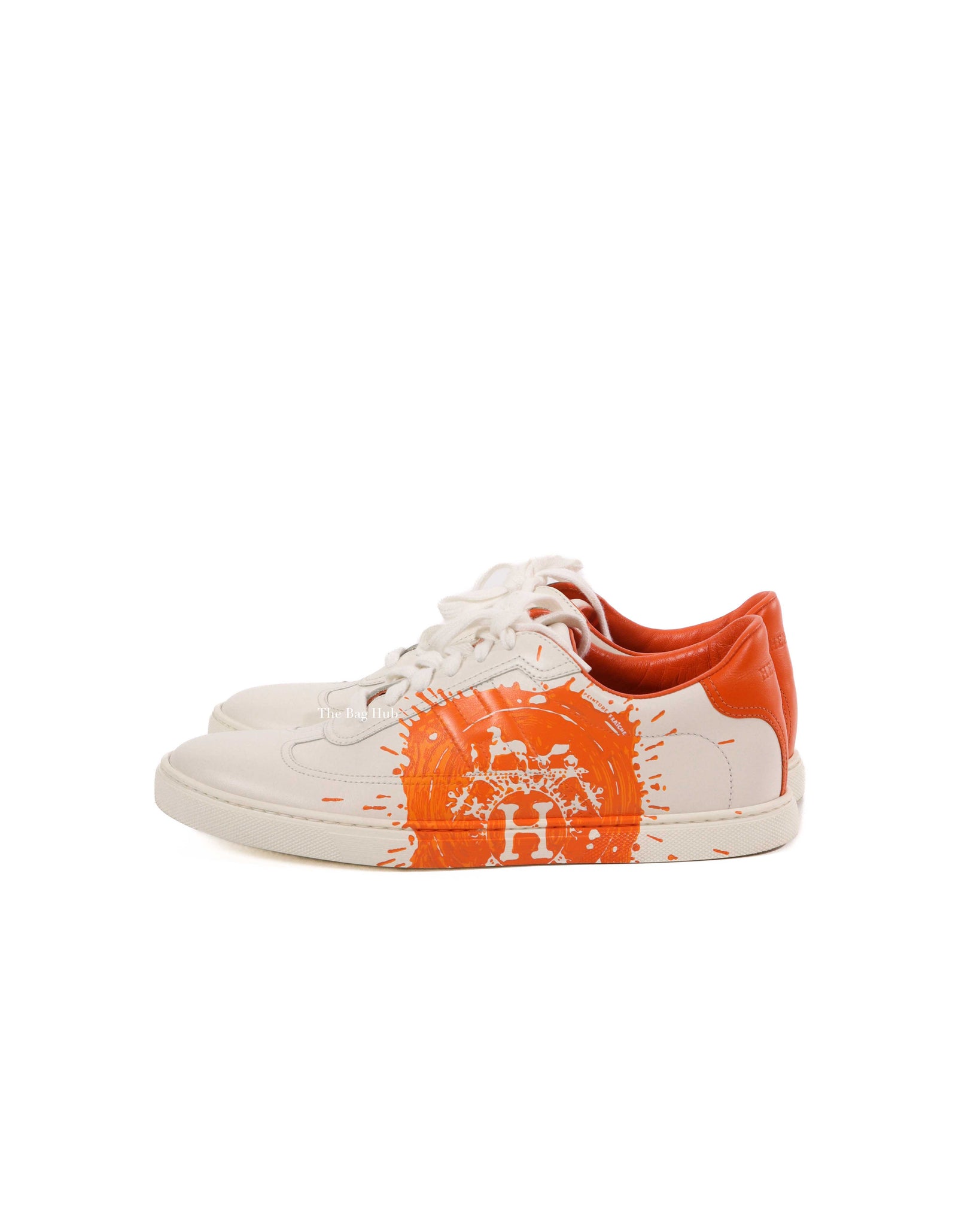 Hermes White/Orange Quicker Fresh Paint Sneakers Size 39.5