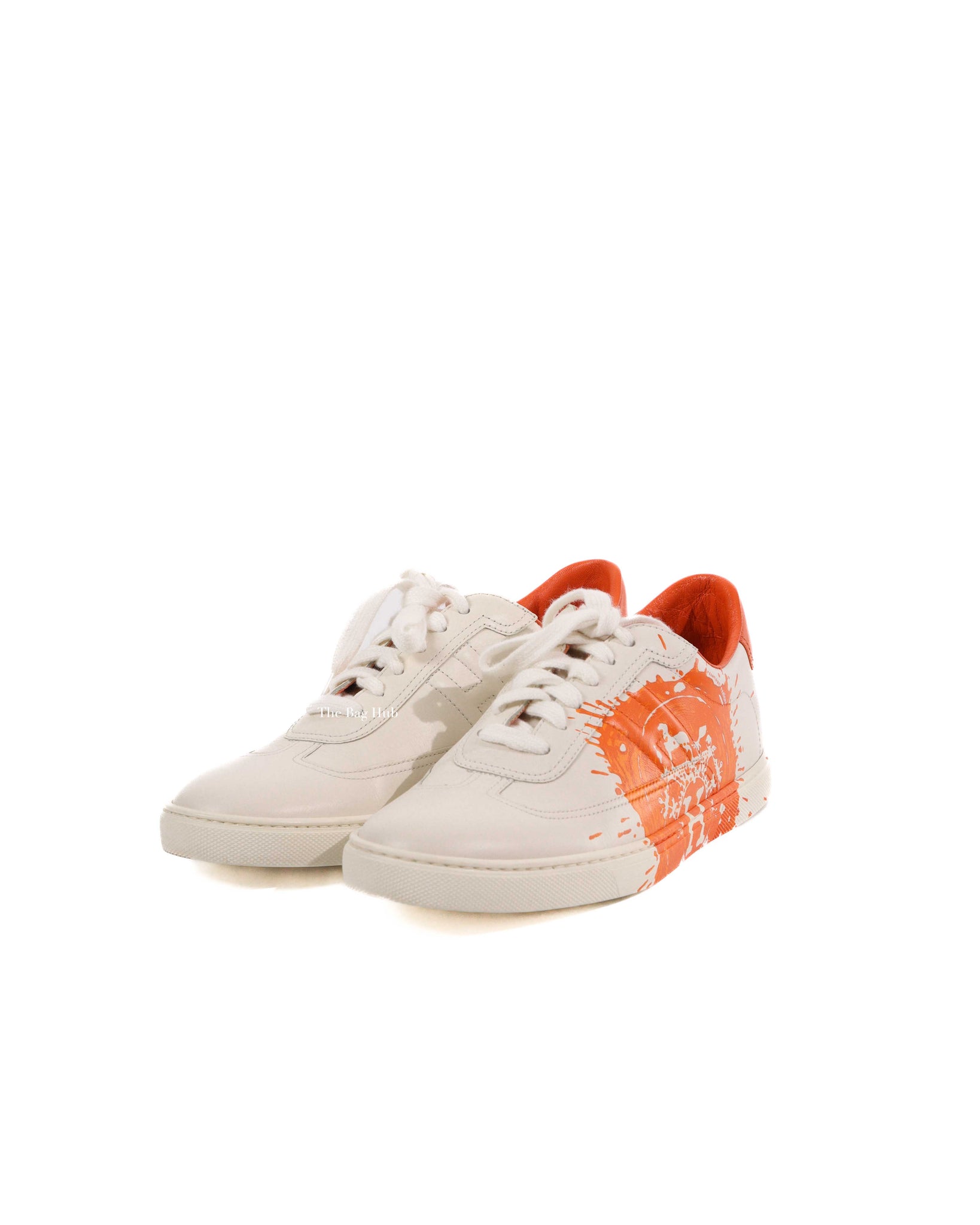Hermes White/Orange Quicker Fresh Paint Sneakers Size 39.5