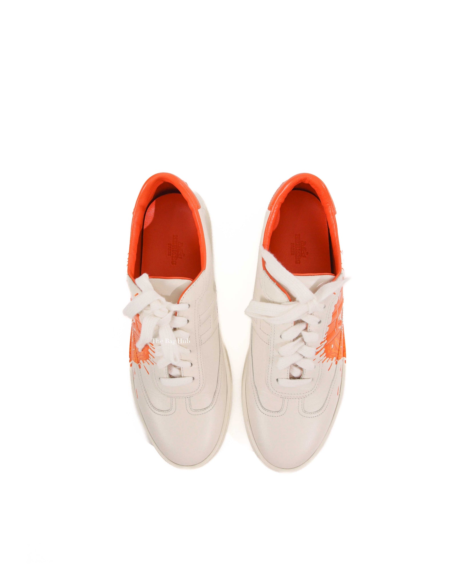 Hermes White/Orange Quicker Fresh Paint Sneakers Size 39.5