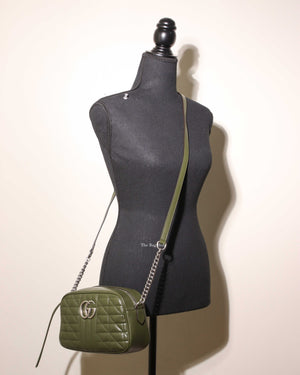 Gucci Olive Green GG Marmont Aria Small Shoulder Bag