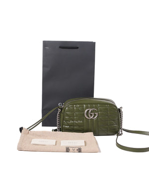 Gucci Olive Green GG Marmont Aria Small Shoulder Bag