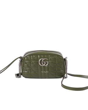 Gucci Olive Green GG Marmont Aria Small Shoulder Bag