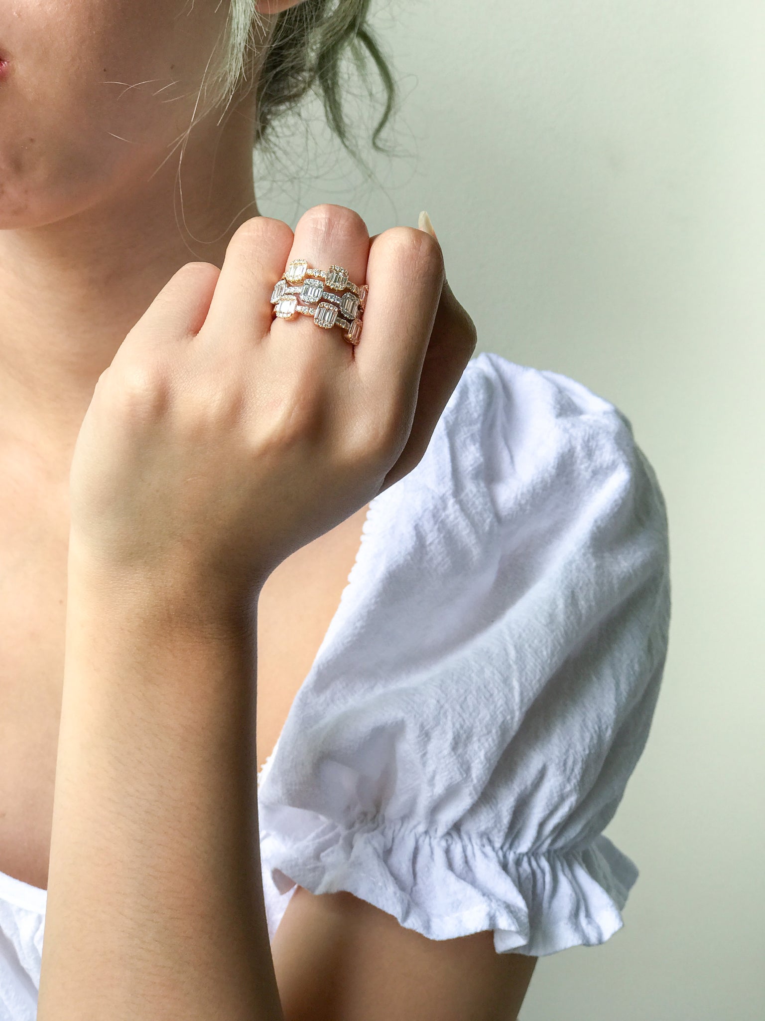 Tricolor Gold and Diamond Stackable Rings 18K HK Setting-2