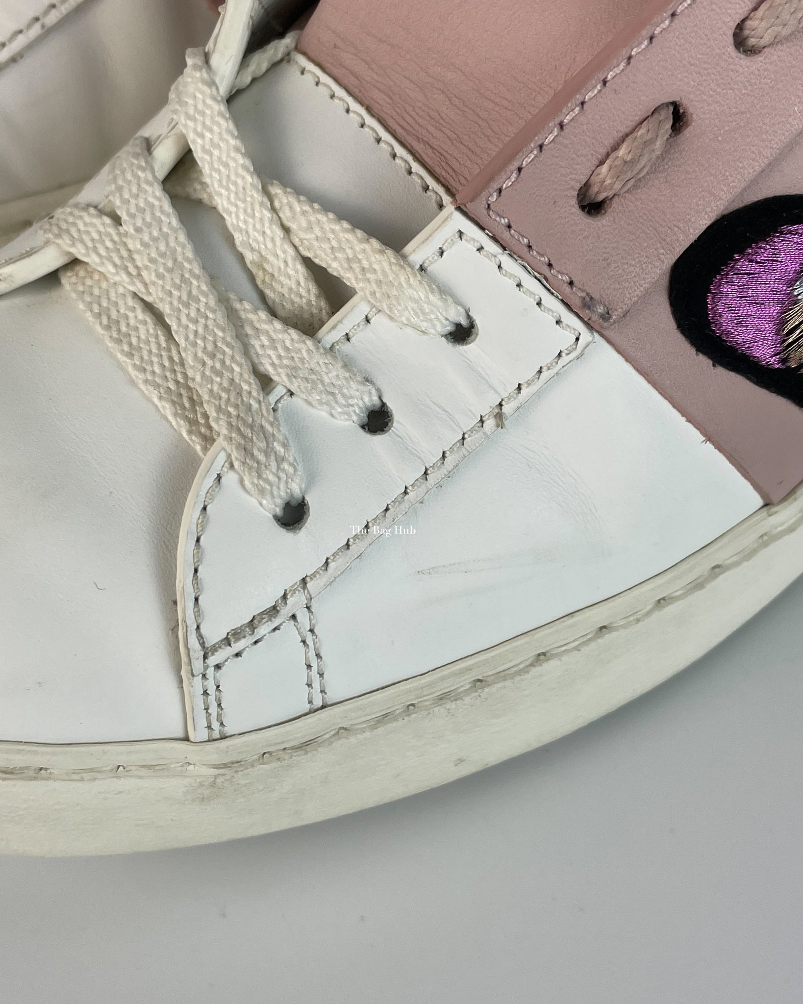 Valentino Garavani White/Pink Butterfly Embroidered Sneakers Size 36-11