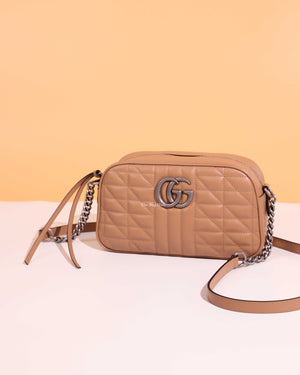 Gucci Beige GG Marmont Aria Small Shoulder Bag