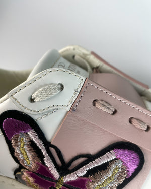 Valentino Garavani White/Pink Butterfly Embroidered Sneakers Size 36-19