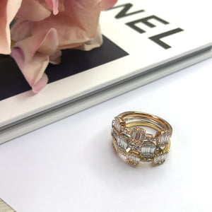 Tricolor Gold and Diamond Stackable Rings 18K HK Setting-1