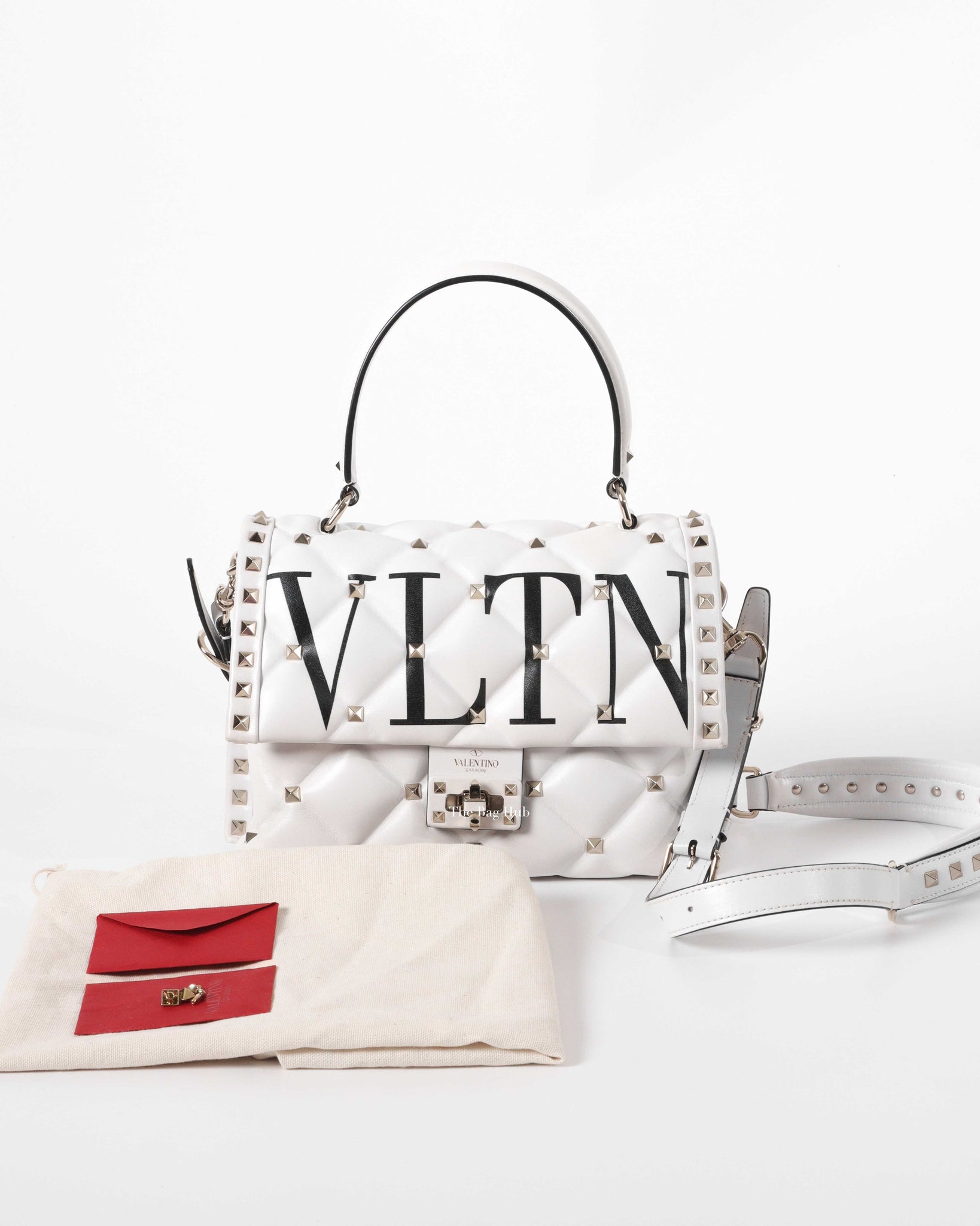 Valentino Garavani White VLTN Print Candystud Top Handle Bag