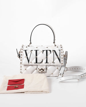 Valentino Garavani White VLTN Print Candystud Top Handle Bag