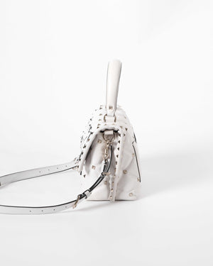 Valentino Garavani White VLTN Print Candystud Top Handle Bag